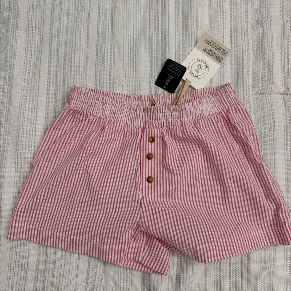 Urban Outfitters Pink and White Striped High Waist Shorts